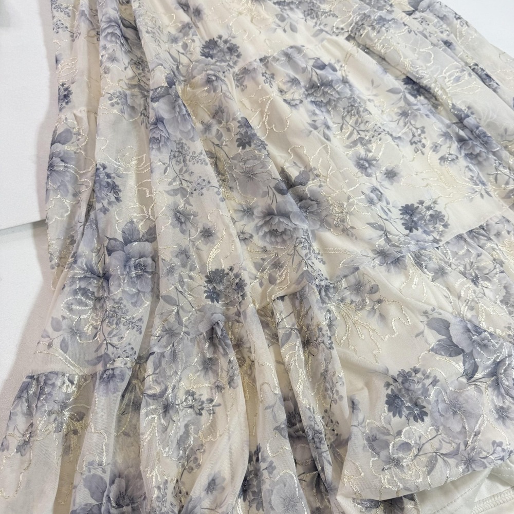 Baltic Born Dress Womens Medium White Floral Off Shoulder Smocked Chiffon Maxi - Picture 10 of 12